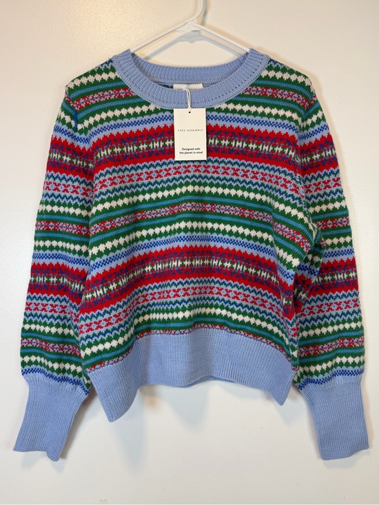 Free Assembly Sweaters - Free Assembly Fair Isle Multicolor Crewneck Sweater Tall Cuffs Women’s Large